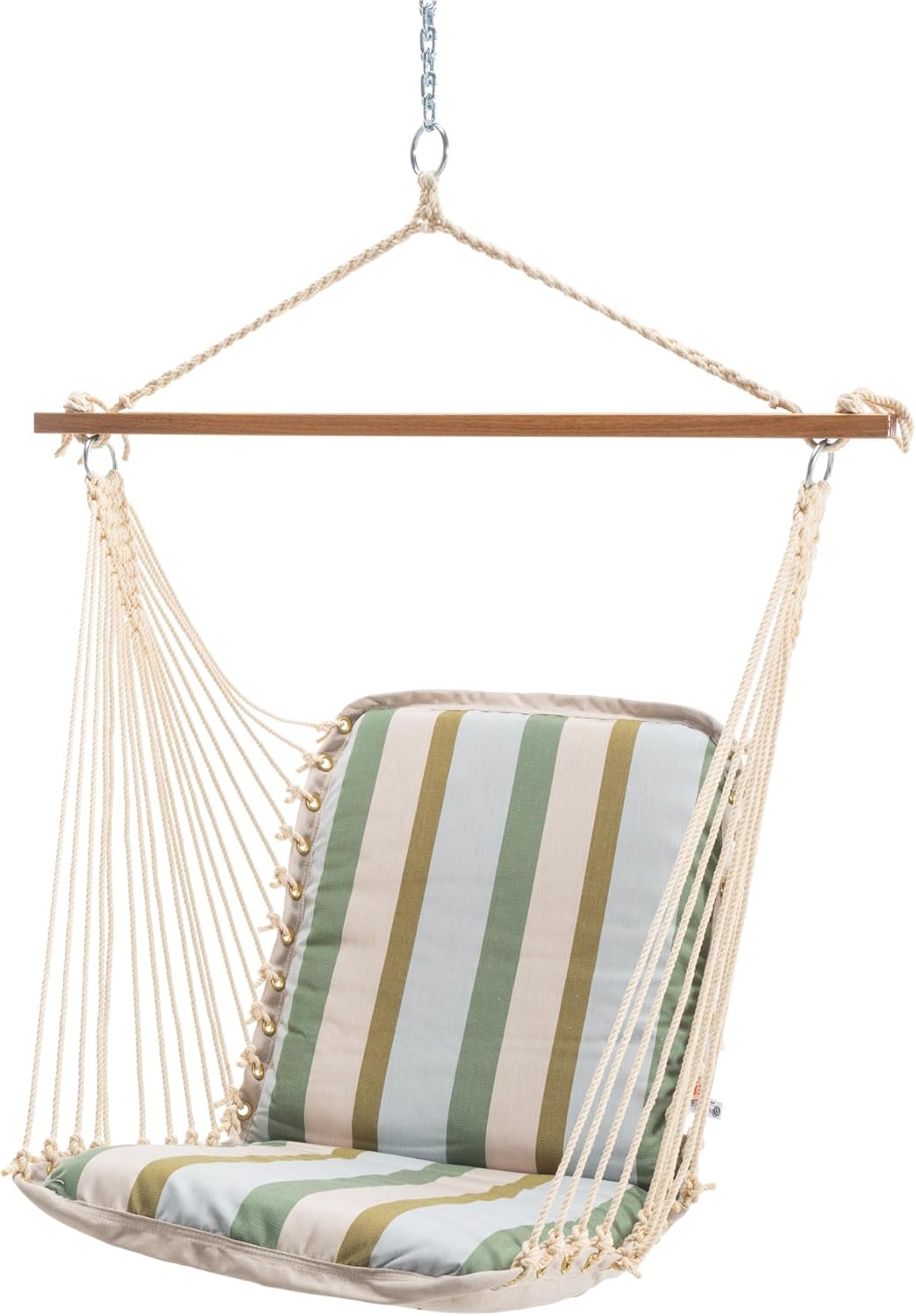 Original Pawleys Island Bella Dura Cushioned Single Swing – Clock Out Indigo, Oak Spreader Bar, 350 lb Capacity, 24 in. x 24 in., Handcrafted in The USA