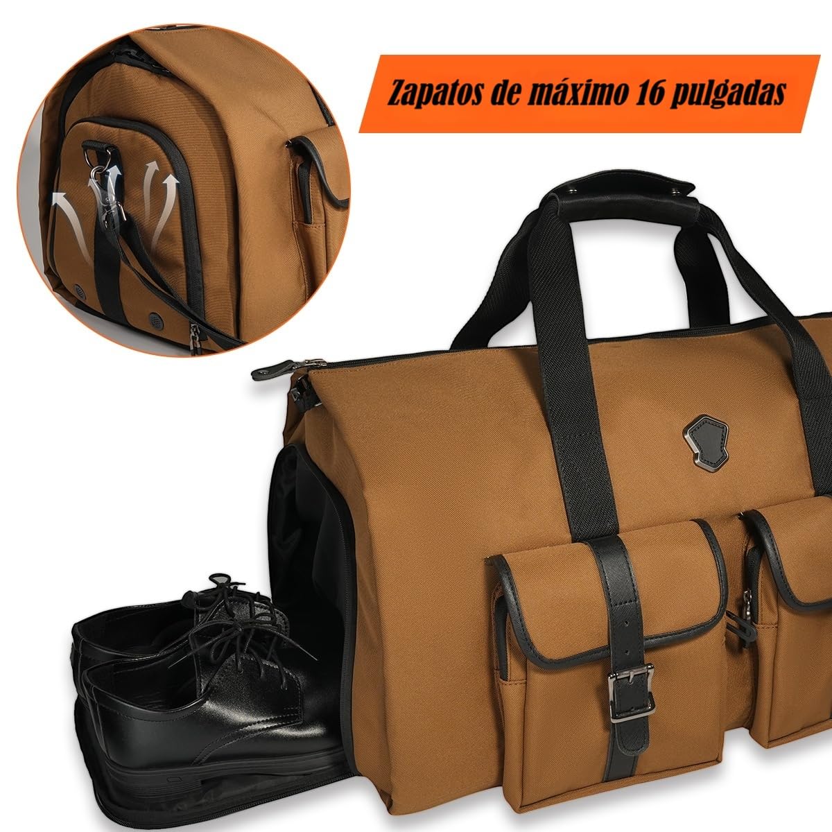 WELKINLAND Bolsas de lona para ropa 48H para viajes, bolsa de ropa de mano con 10 bolsillos, 3 bolsas de viaje para trajes, bolsa de lona 2 en 1 de medio día, bolsa de ropa convertible, bolsa de ropa