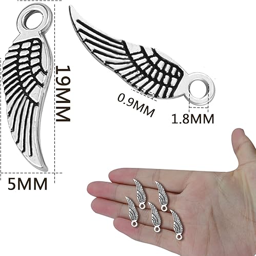 Miniatura 3 de 100 dijes de alas de ángel, de aleación tibetana, accesorios para hacer joyas, pulseras, collares, manualidades, suministros para fiestas de