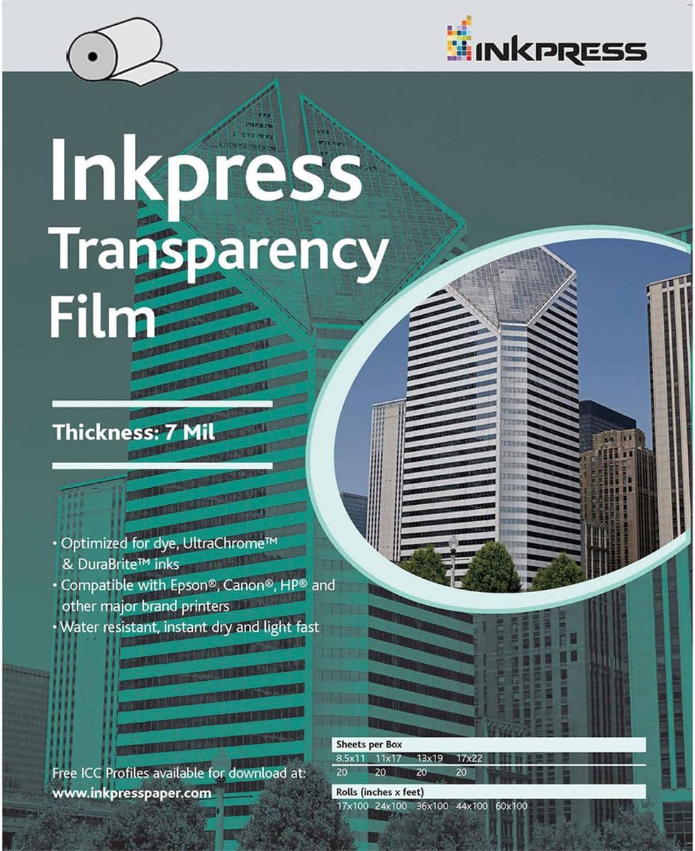 Inkpress Transparency, Resin Based Inkjet Film, 7mil., 8.5x11", 20 Sheets