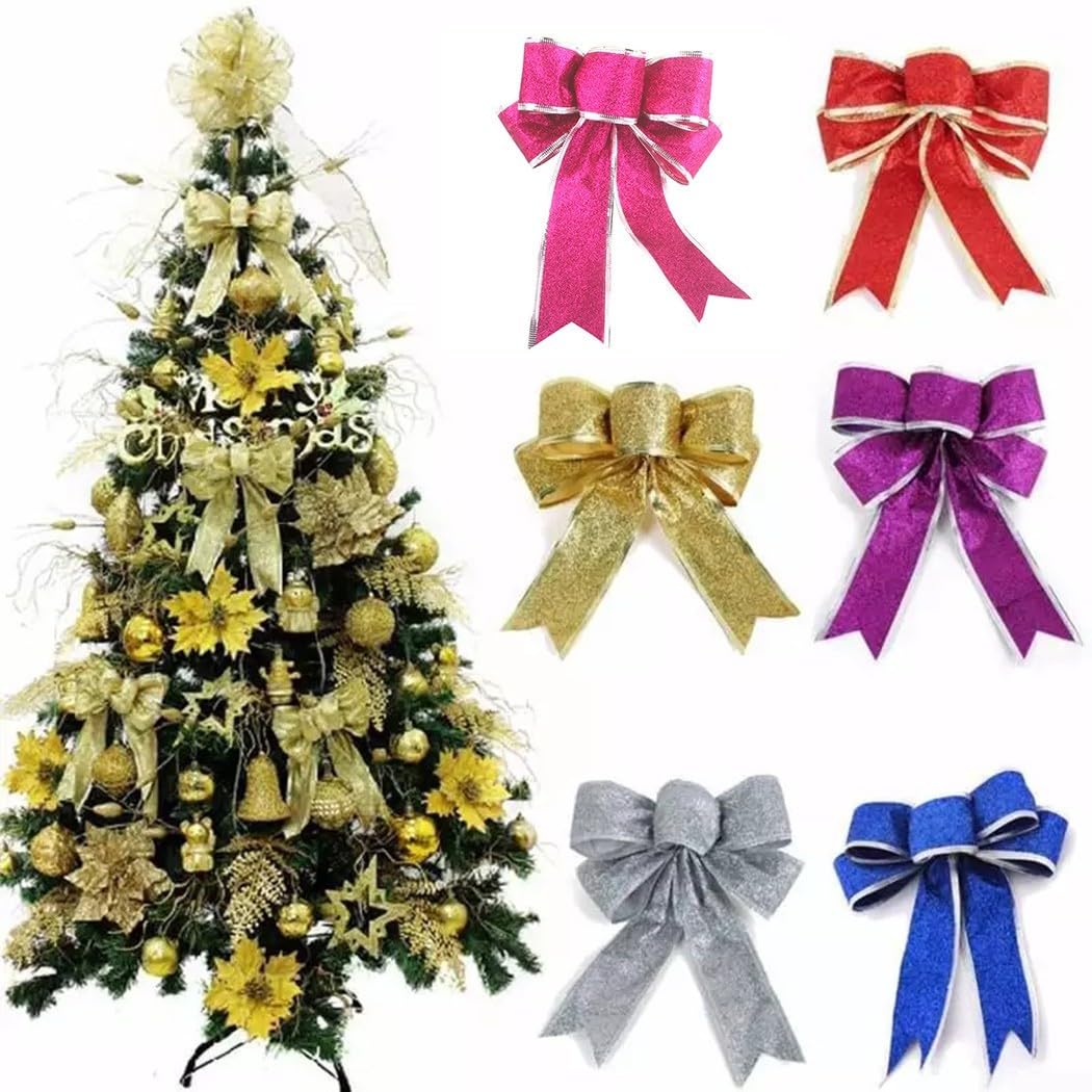 ACTOYS Lot De 10 Noeuds Pour Sapin De Noël Scintillants, Nœud Cadeau, Noeuds Paillettes, Décorations D'arbre De Noël, Décoration D'emballage Cadeau