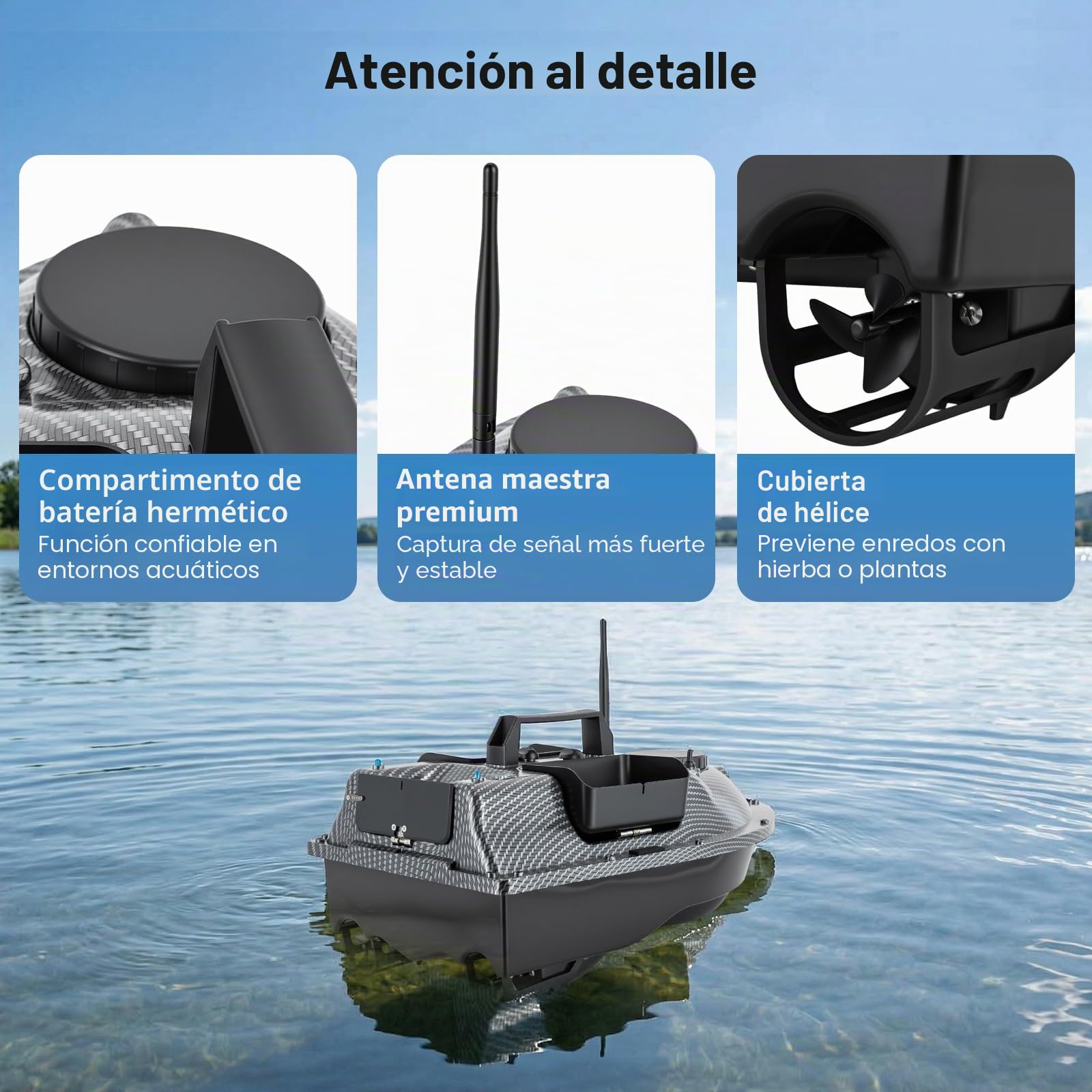 Barco teledirigido, 600 m, Barco de Pesca con GPS, Carga de 2 kg, 40 Puntos de posicionamiento, Motores duales, Barco de alimentación RC para ríos, Lagos y Mares