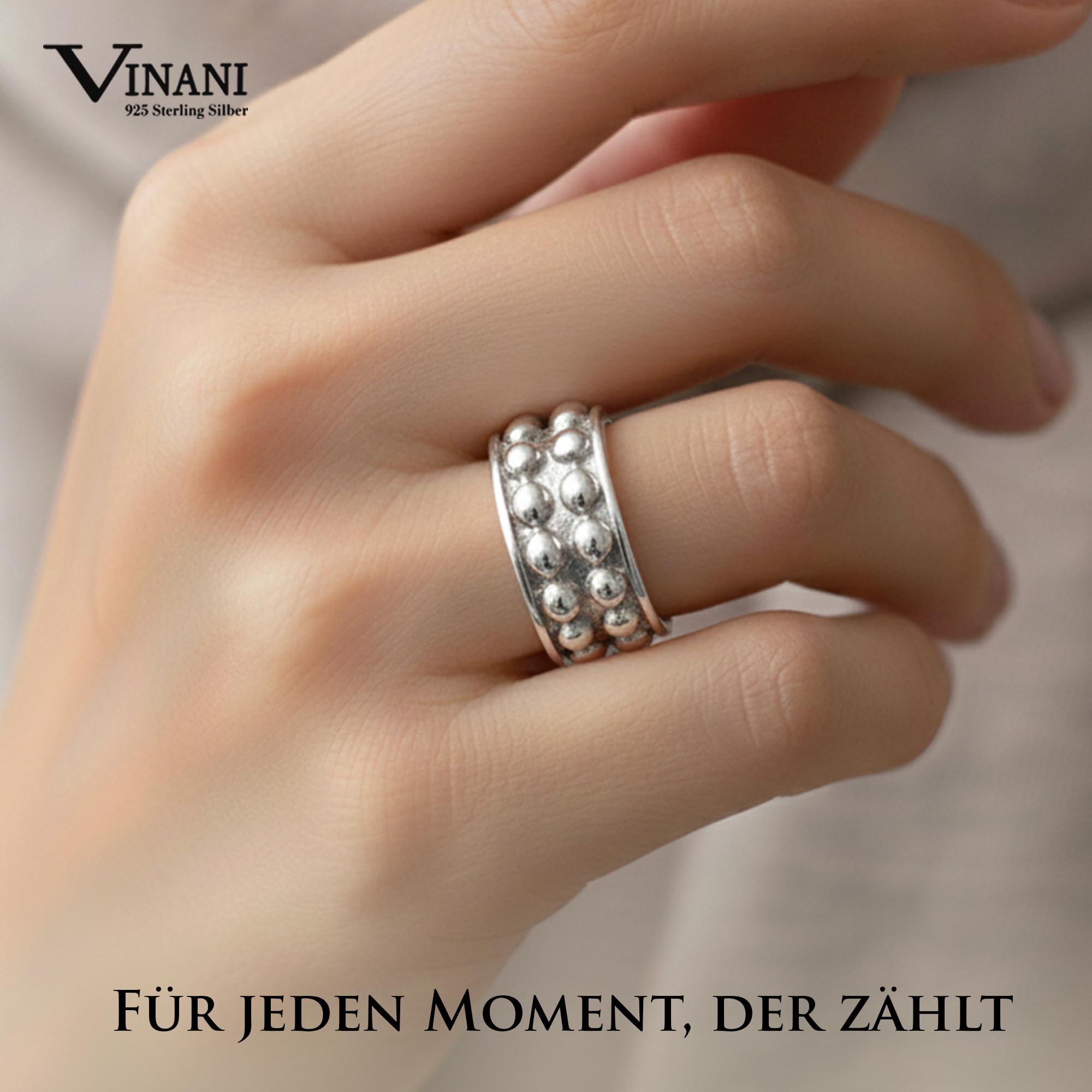 Vinani Damen Ring aus 925 Sterling Silber - Kugelbandring nickelfrei & antiallergisch, zeitloser Silberring, Damen Schmuck Designed in Deutschland, Geschenk für Frauen