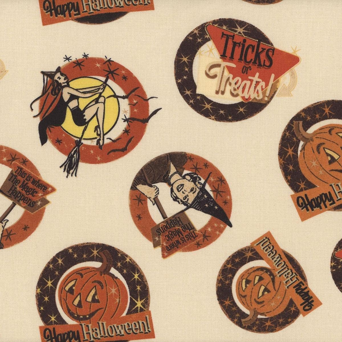 Fabrics Retro Halloween Dan DiPaolo Halloween Decals Cream