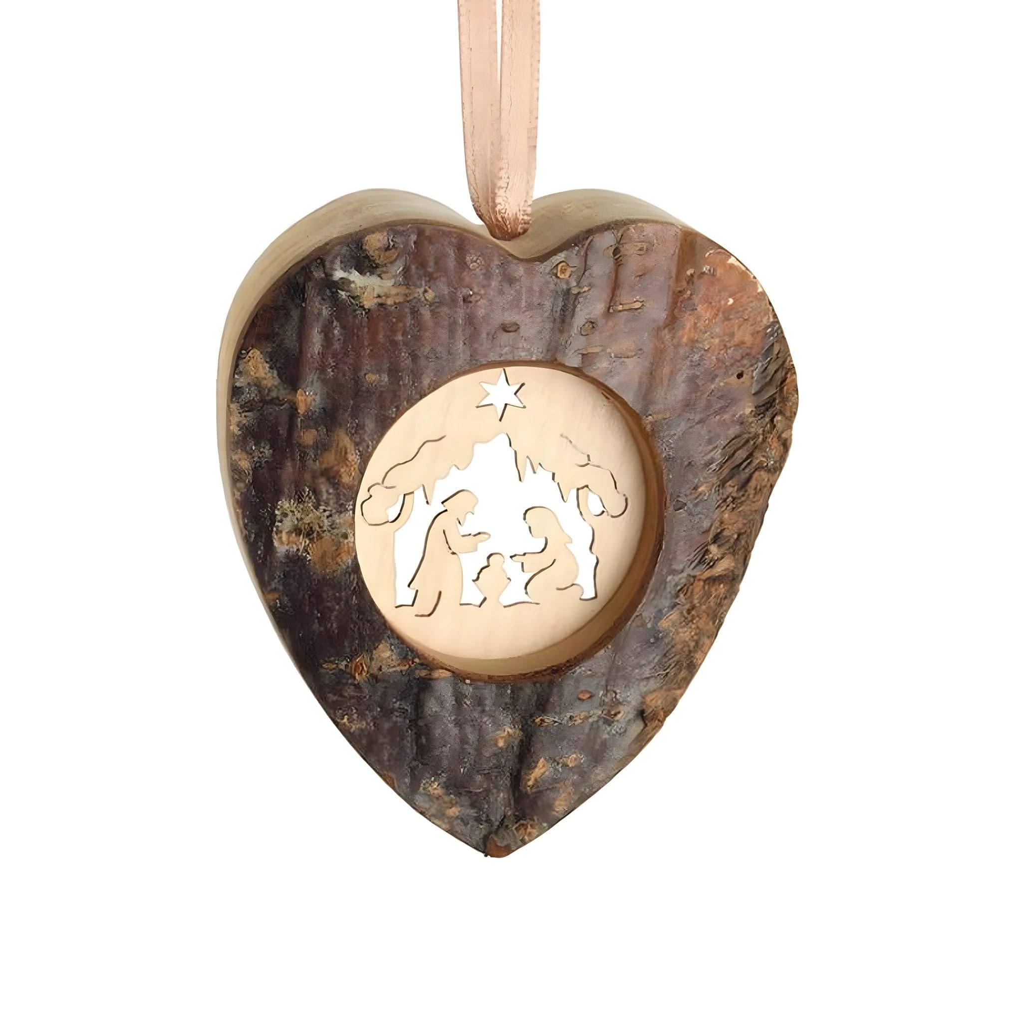 Dolfi | Heart in Natural Wood Bark 10 cm | Natural Wood in Val Gardena | Nativity Figure