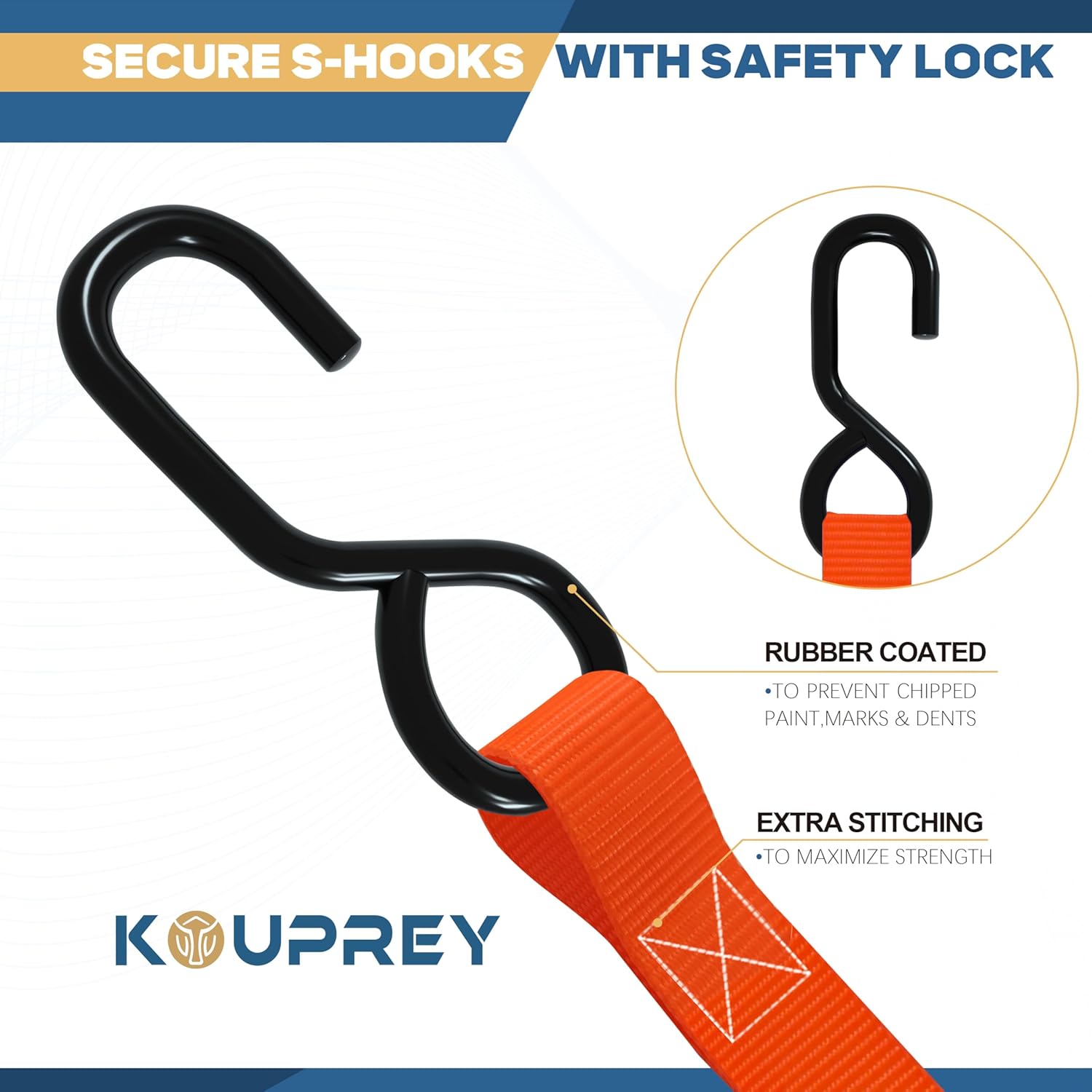 Ratchet Straps,Boat Tie Down Straps to Trailer, Motorcycle Straps,Kayak Tie Downs, 4-PK 1" x 15ft, 1800 LB Break Strength Safety S-Hook & 2 Bungees, Rubber Coated Handle Orange