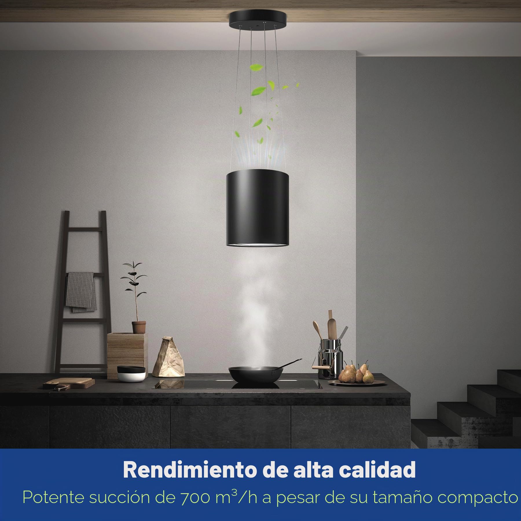 SNDOAS Hotte Aspirante, Hotte Suspendue 35cm avec 2 Filtres à Charbon, Débit d'Air Puissant 700 m³/h, 3 Vitesses, Arrêt Retardé (5 minutes), Éclairage LED, Noire