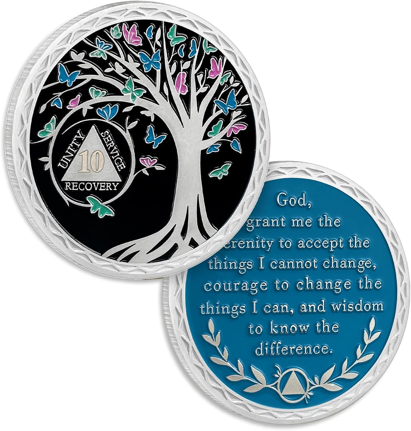10 Month Sobriety Coin Butterfly Tree of Life AA Chips and Medallions Sobriety Recovery Chip Sober Token Sobriety Gifts for Men Women Celebrating Alcoholics Anonymous Recovery