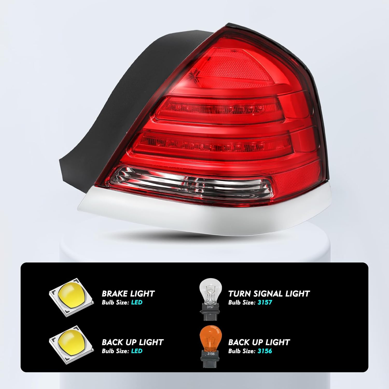 LED Taillight Assembly for 1998 to 2011 Ford Crown Victoria Rear Tail Light Driver & Passenger Side, Red