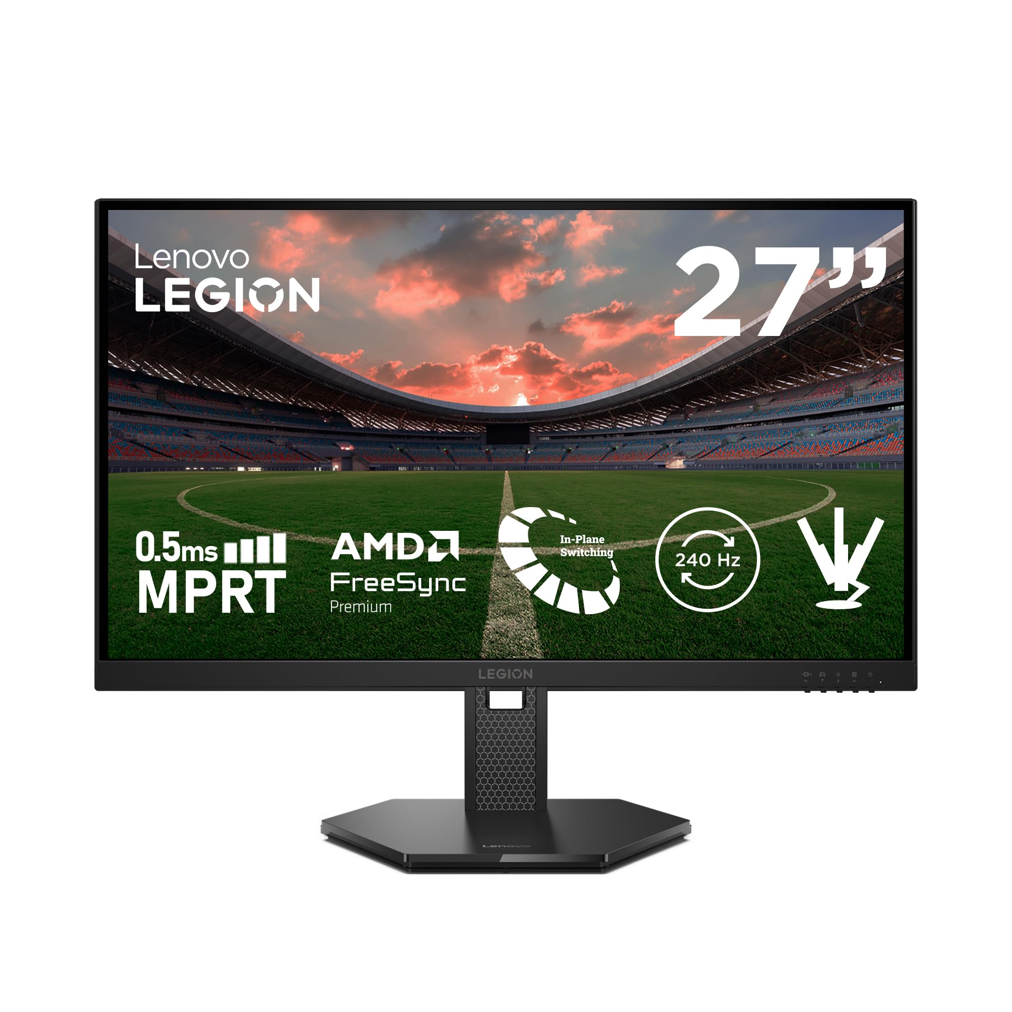 Front view of the Lenovo Legion 27Q-10 monitor, showing the screen and narrow bezels.