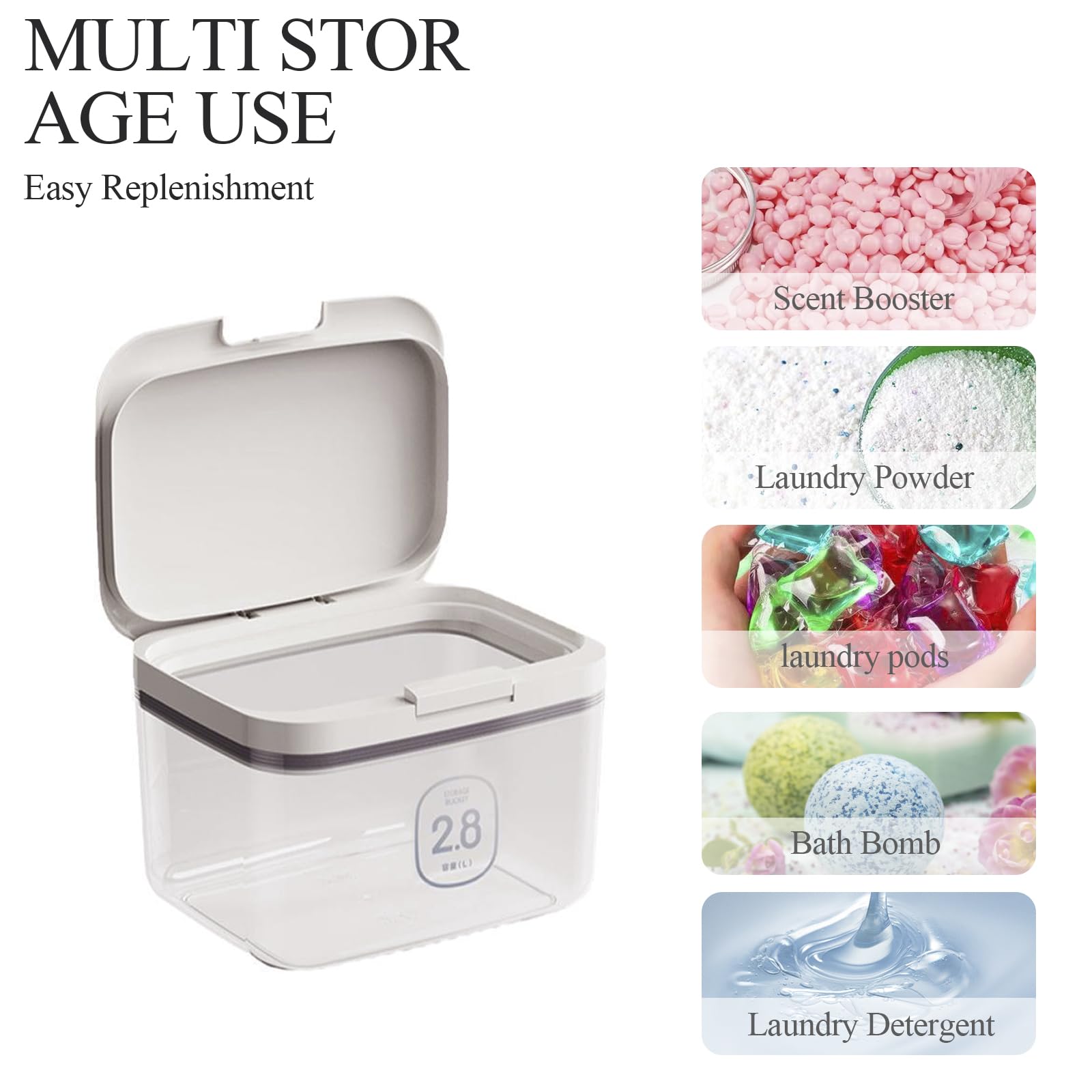 Gzsekken Laundry Pods Storage Container,Washing Powder Pods Storage with Lid One-Click Pop-Up Design Large Laundry Storage Container Clear Plastic Dishwasher Pod Holder Bath Laundry Organization,2.8L - Image 4