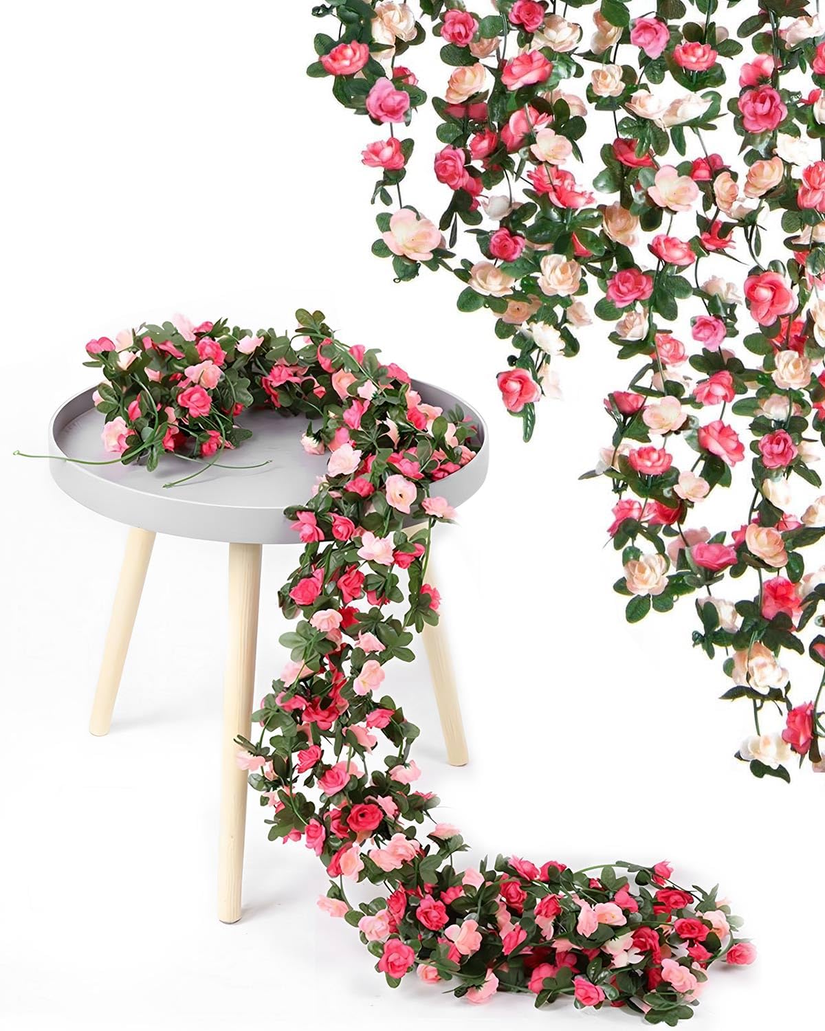 8pcs Artificial Flower Garlands Decoration, Hanging Rose Vine Flowers for Indoor & Outdoor Decorations, Ideal for Wedding Table, Birthday Parties, Home, Garden, and Special Occasions (Pink, 8 × 240cm)