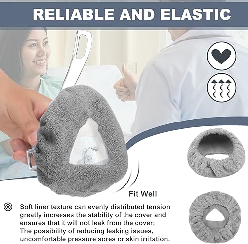 Miniatura 5 de Sosation Paquete de 24 forros para máscara de cara completa, reutilizables, suaves, reducen fugas de aire y ampollas, fundas de cojín lavables (gris)