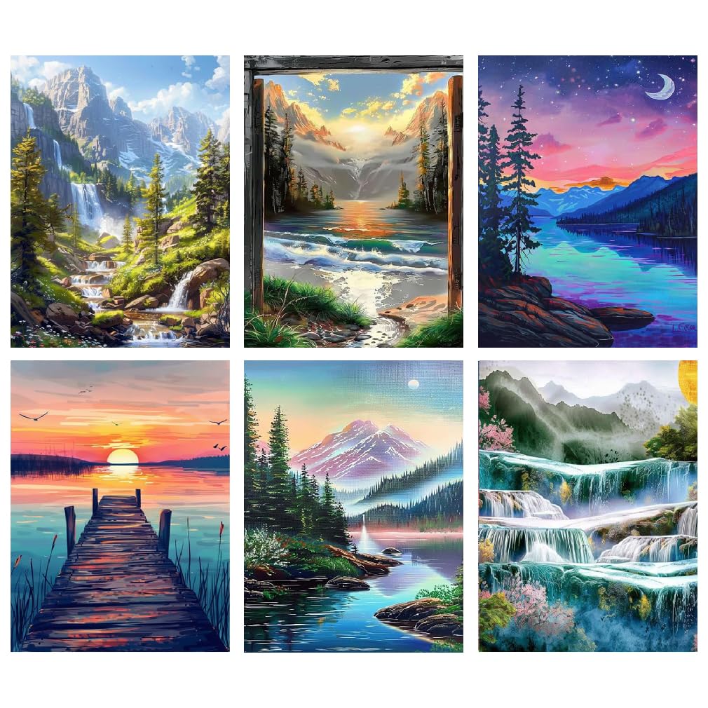 BEAYIOU 6 Pack 5D Diamond Painting Kits for Adults, Landscape Diamond Arts Kits Diamond Art Sets,Gem Painting by Number Kits for Adults Beginners Home Wall Decor 12x16 Inch