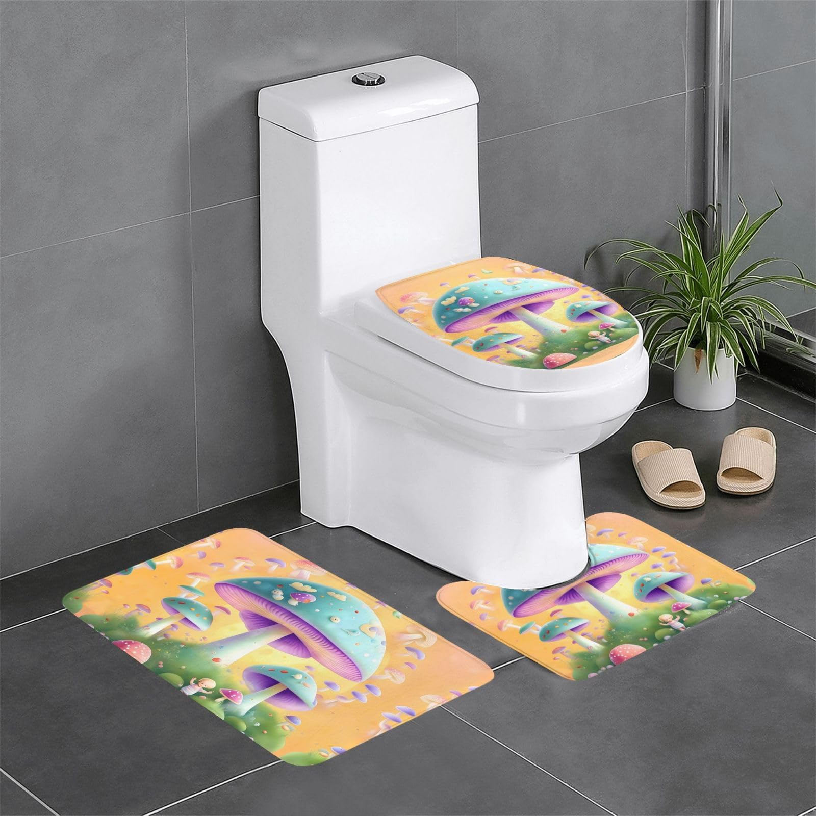 Tapis de bain antidérapants anti-glisse séchage rapide 3 pièces motif champignon