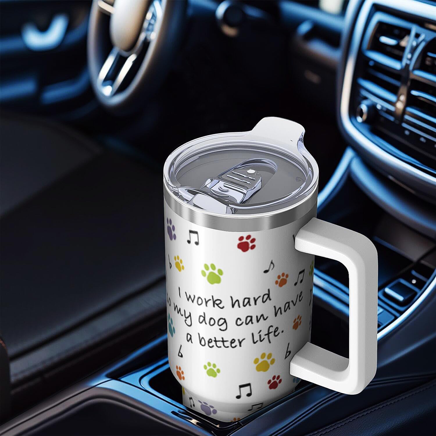 40oz Tumbler With Handle And Straw，Gifts for Dog Lovers, I Work Hard So My Dog Can Have a Better Life,Funny Birthday Christmas Inspirational Gifts, Cute Puppy Stainless Steel Cup Coffee Travel Mug - Image 5