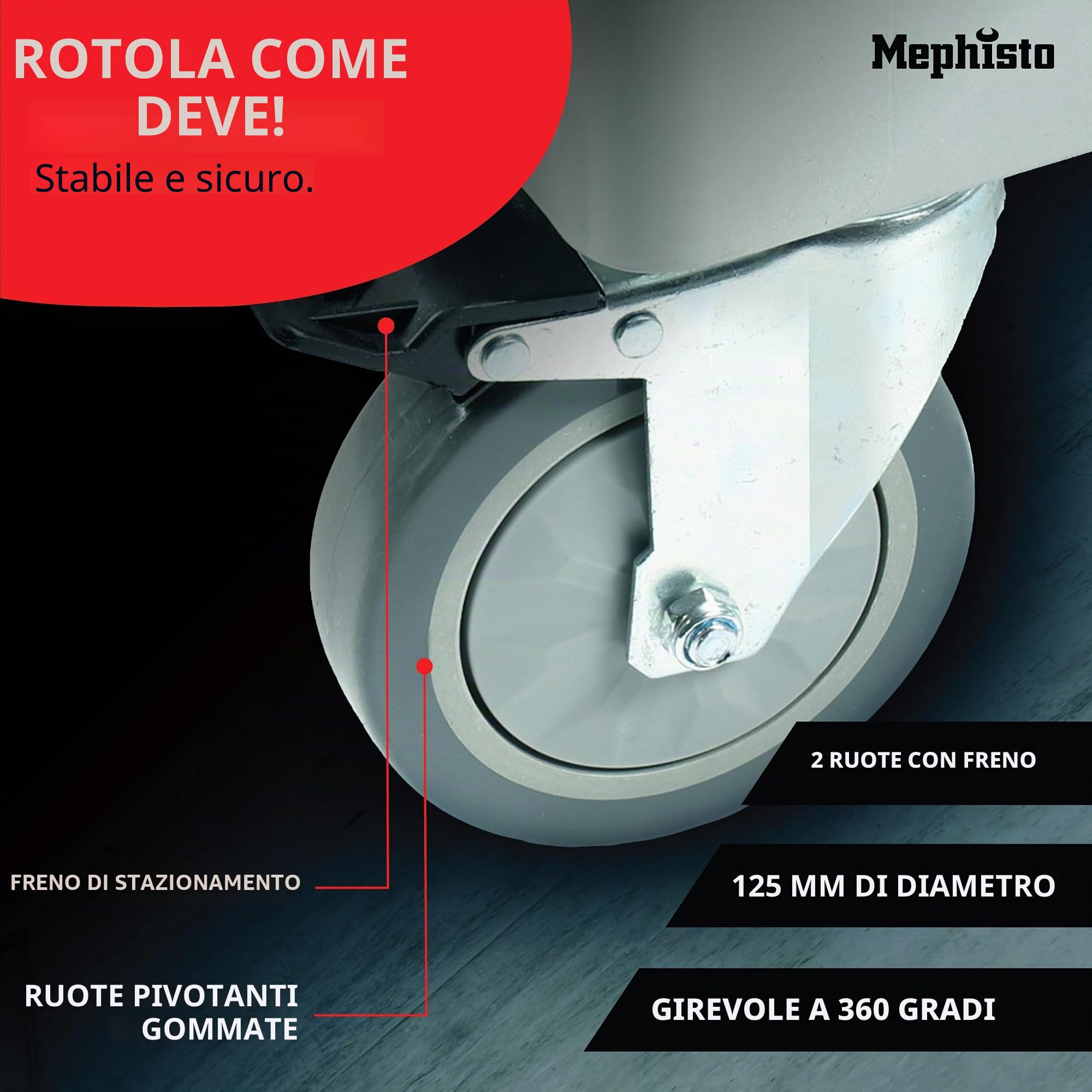 Mephisto Carrello portautensili premium con 8 cassetti, senza attrezzi | Carrello da officina vuoto con ripiano in acciaio inox