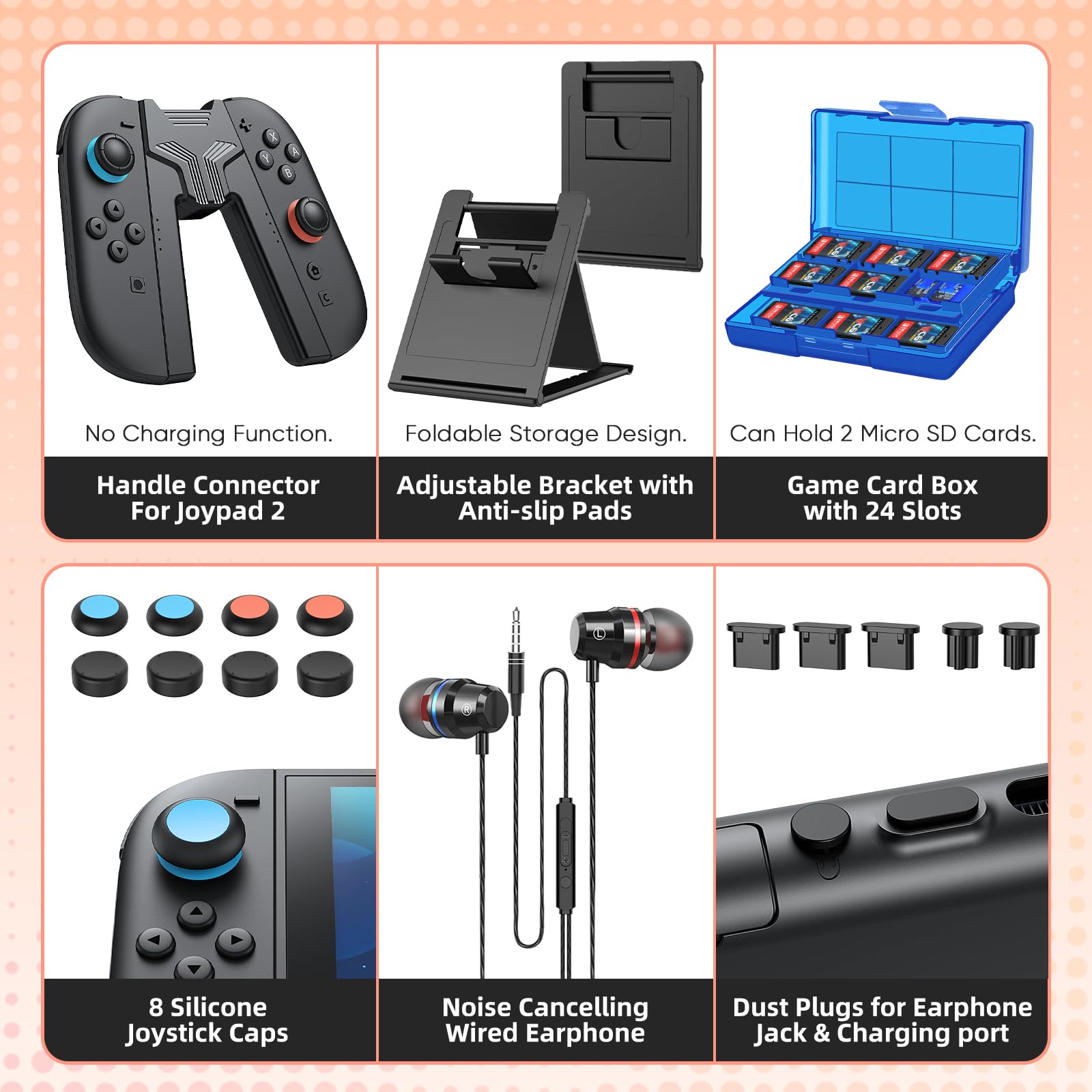 Switch 2 Zubehörset, Bundle Tasche für Nintendo Switch 2,30-in-1 Set: Tragetasche, Controller-Ladestation, Griffe für JoyCon, Lenkräder, Handgelenkschlaufe, Beinschlaufe,Schwarz (30 Stück)