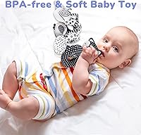 Vista 7 de XIXILAND Juguetes de peluche en espiral para bebé, juguetes de asiento de coche en blanco y negro, juguete de alto contraste para bebés recién