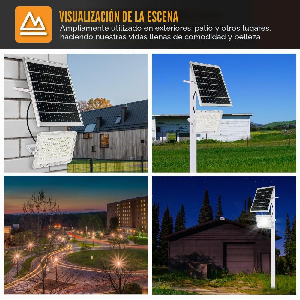 300 W LED Solar Flood Lights, 18000 lúmenes Luz de inundación LED para exterior IP67 impermeable con control remoto Iluminación de seguridad para jardín, parque, canaleta, piscina, sendero, cancha de