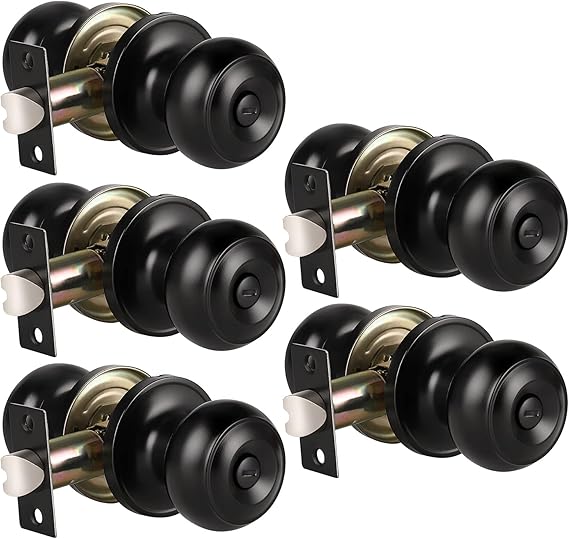 KNOBWELL 5 Pack Matte Black Door Knobs Privacy Door Knob for Bedroom or