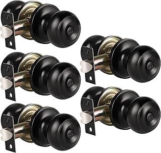 KNOBWELL 5 Pack Matte Black Door Knobs Privacy Door Knob for Bedroom or Bathroom Door Knob, Interior Door Knobs, Black Door Knob with Lock, Locking Door Knob Door Handle Lock for Interior Doors