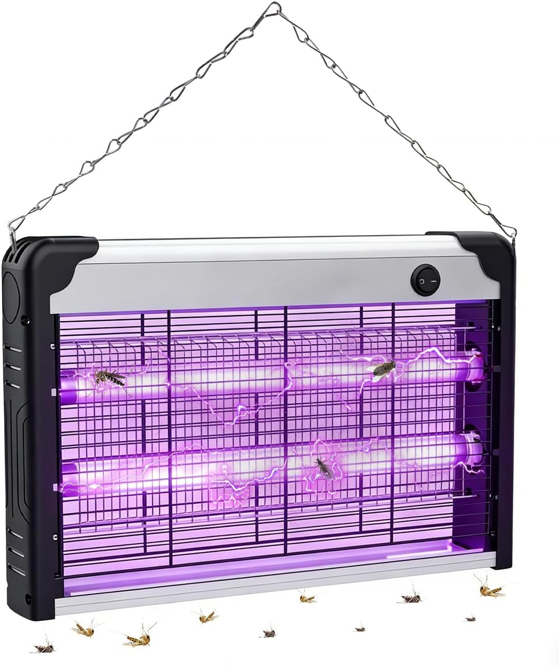 Yangor Electric Fly Zapper Indoor, 3800V Mosquito Killer Lamp with Dual LED UV Tubes, Square Bug Zapper with 1cm Safe Grid, Removable Tray, 1.1m Cord, Hanging Chain for Home Kitchen Bedroom