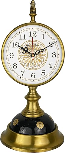 Reloj de mesa vintage de latón con diseño adornado, elegante reloj de escritorio inspirado en la antigüedad para decoración del hogar y la oficina,