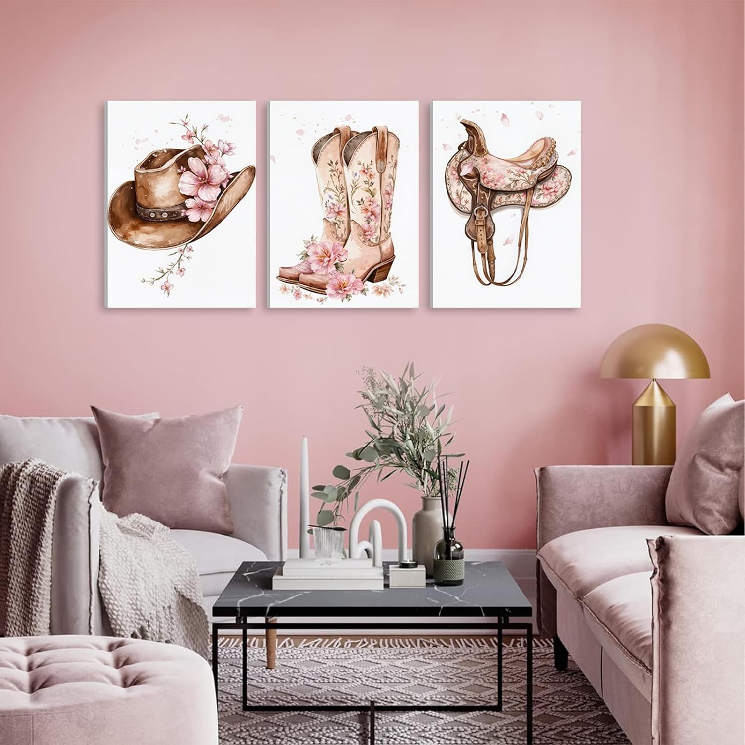 Tertiosh 3Pcs Western Cowgirl Canvas Wall Art Retro Western Flower Boots Hats Wall Decoration Pictures Girls Room Paintings Artwork Preppy Prints for Living Room Bedroom Dorm Decor 12x16in - Image 4