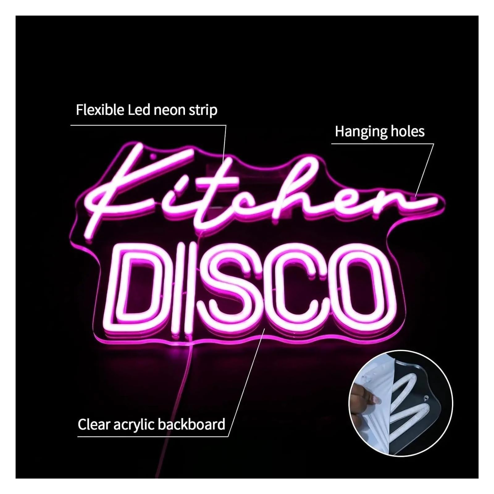 Insegna luminosa al neon Discoteca da cucina per insegne al per neon alimentate tramite per USB 29,21 cm x 40,64