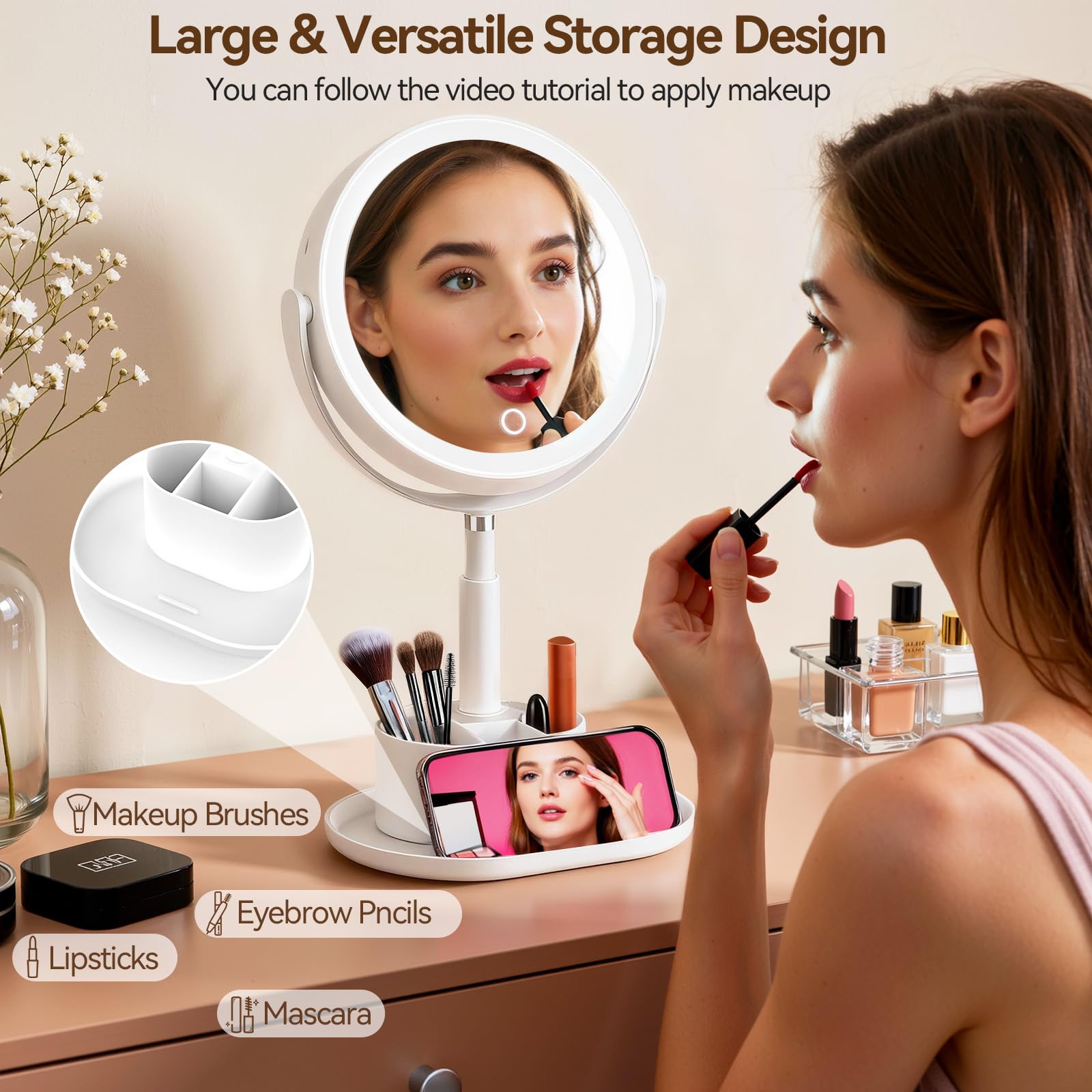 Shinowa Miroir Maquillage avec Lumière LED