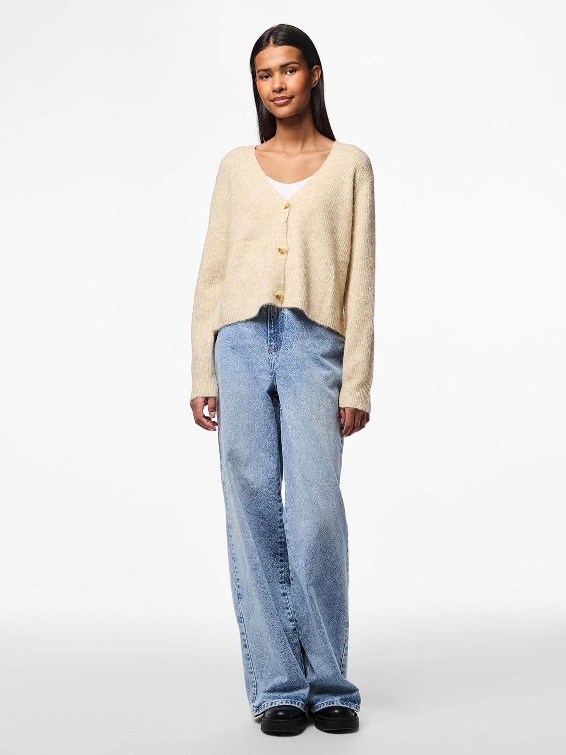 PIECES Pcellen Cardigan Femme XL Blanc Poivre: Chaleur et Style en Laine - Description