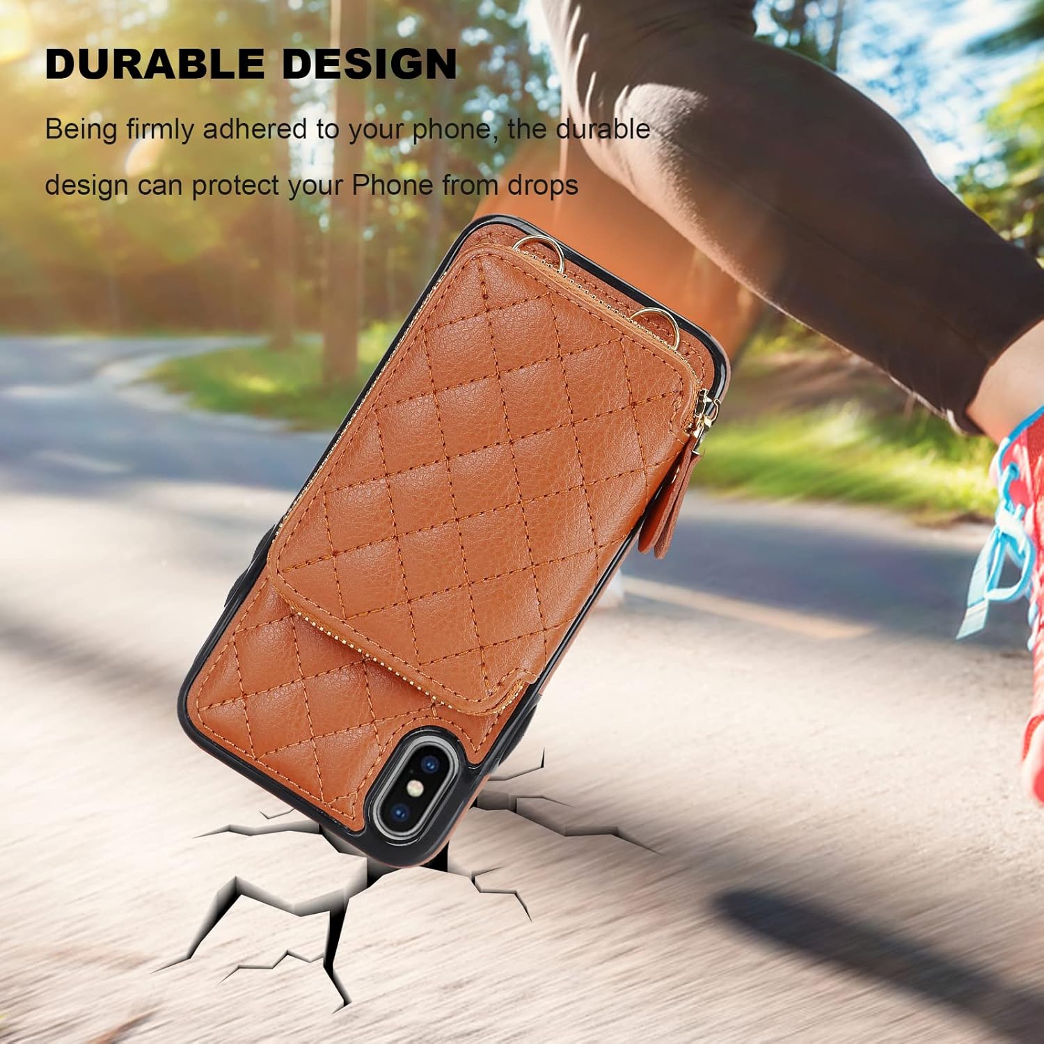 Bocasal Crossbody Wallet Case for iPhone X Xs, RFID Blocking PU Leather Zipper Handbag Purse Flip Cover, Kickstand Folio Case with Card Slots Holder Wrist Strap Lanyard 5.8 Inch (Brown)