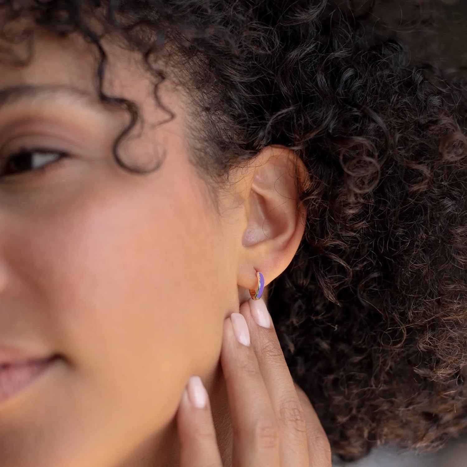 8YEARS 18K Gold Plated Enamel Huggie Earrings for Women, Dainty Small Hoop Earrings, Black White Purple Blue Enamel Hoop Earring, Gold Hoop Earrings Gifts for Her - Image 2