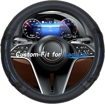 RYE for Cadillac Steering Wheel Cover, Premium Leather Car Steering Wheel Cover with 3D Honeycomb Anti-Slip Design, Custom-fit for Cadillac XT5 CTS Escalade ATS XT4 Lyriq CT4 CT5 Accessories - Blue