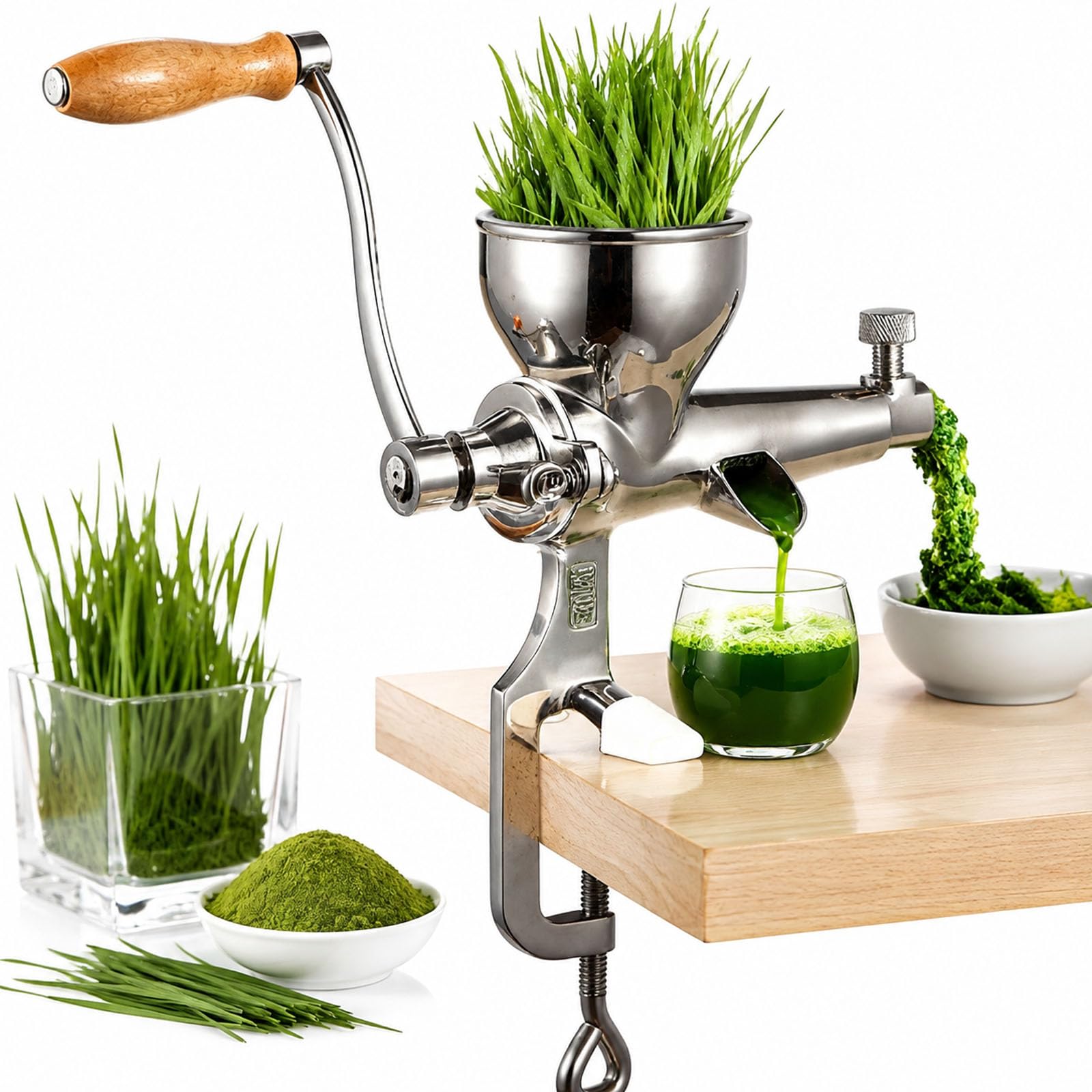 Spremiagrumi Manuale per Erba di Grano, Acciaio Inossidabile 304 | Estrattore portatile di erba di grano manivella, mano manivella succo presse, per frutta, verdura, arancia, cavolo, sedano