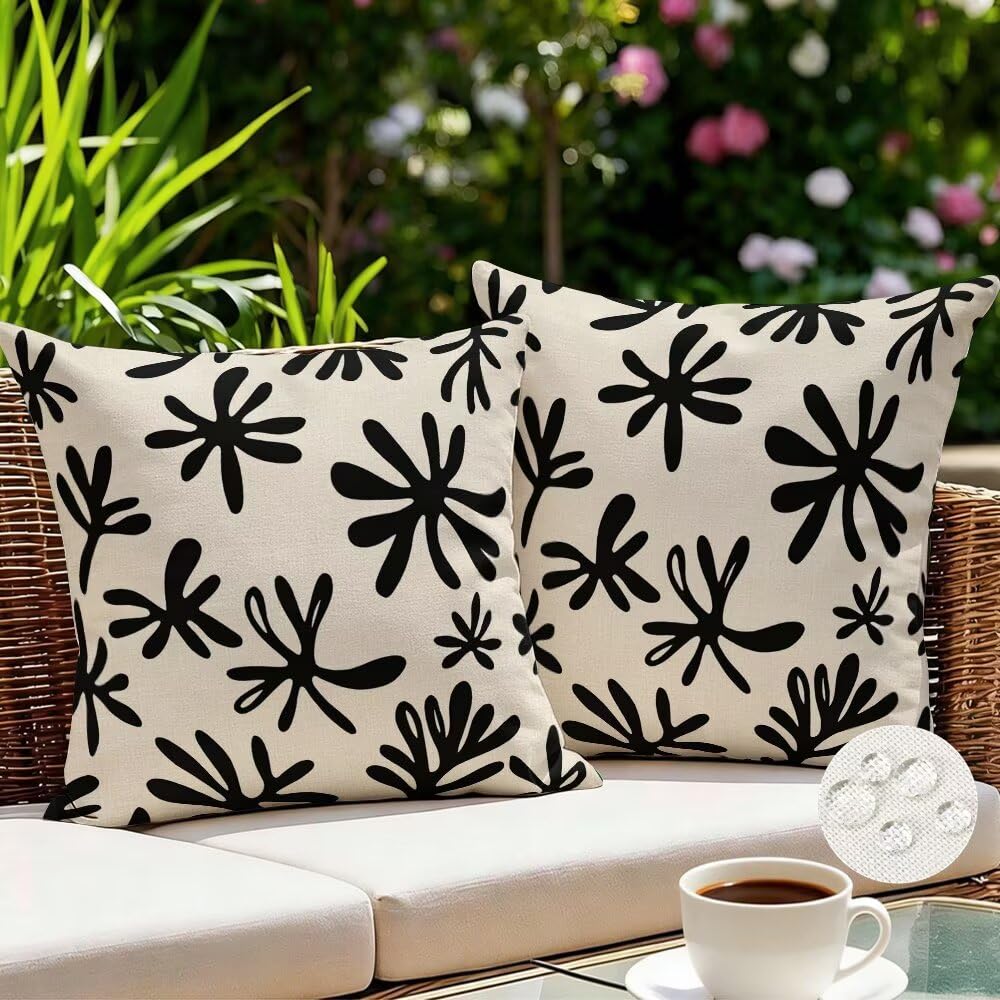 Federe Cuscini da Esterno Impermeabili 65x65 Beige Nero Copri Cuscini per Divano Astratto Federa Cuscino Moderno Decorativi Copricuscini per Divano Giardino Soggiorno Copricuscino Set di 2 (IU91)