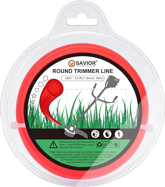 Savior 40M 1.6mm Strimmer Wire Universal String Trimmer Line Nylon Strimmer Cord 1.2mm 1.6mm 2mm 2.4mm 3.0mm Grass Strimming Cable for Garden Weeds Flower Beds (1.6mm x 40m Round) - 1