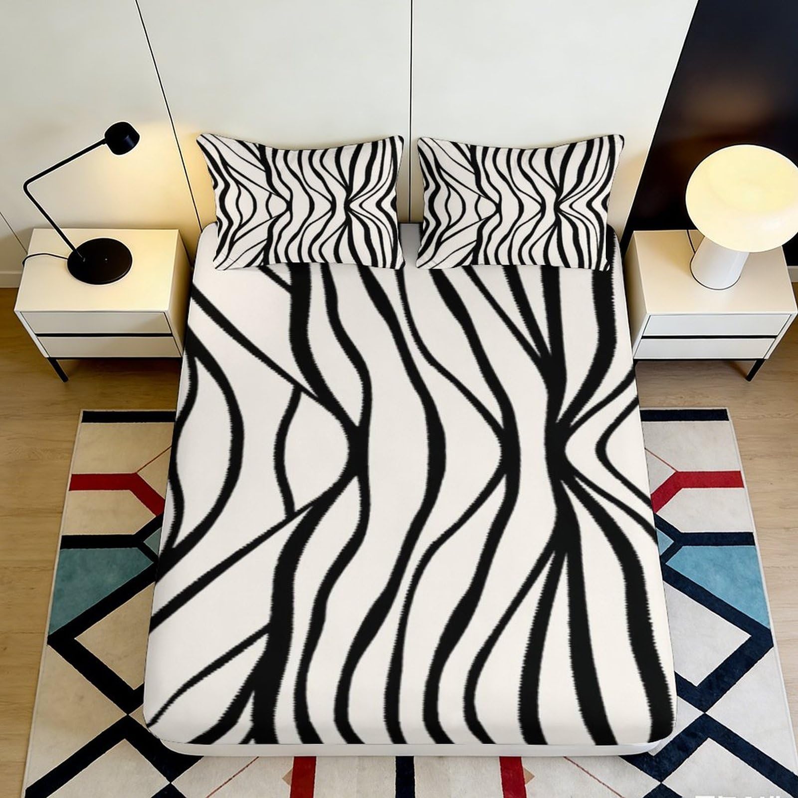 Pnayamiorkfel Style-3 3D Printed Abstract Zebra Stripe Fitted Sheet Microfiber Soft Breathable Black White Mattress Cover For Bedroom Guest Room Decor 90X200x25cm