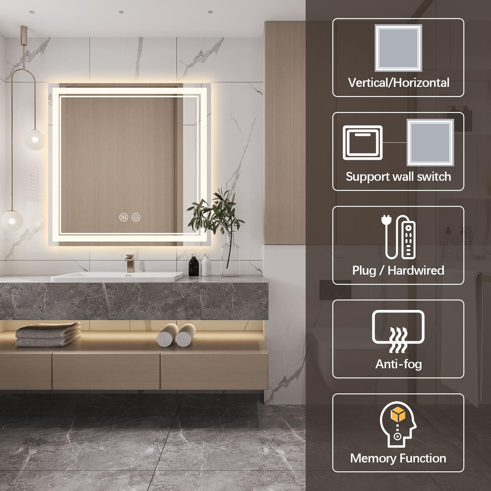 Store Six LED Badezimmerspiegel 150x80cm - Antibeschlag, Dimmbar Mit Zeit/Temperatur Anzeige