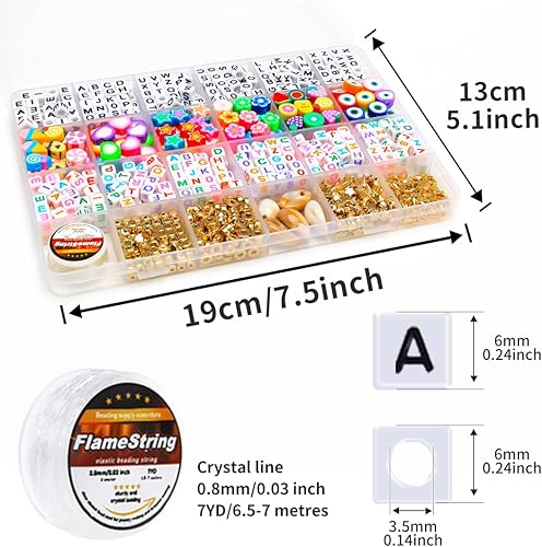 Miniatura 4 de Eppingwin Kit de fabricación de pulseras, kit de pulsera de amistad, cuentas de arcilla polimérica de flores de frutas, cuentas de letras multicolor