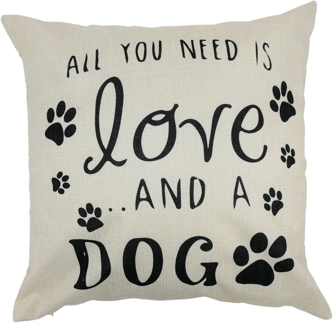 Arundeal Decorative Throw Pillow Case Cushion Cover, 18 x 18 Inches, with Saying All You Need is Love and A Dog Paw Print, for Dog Lover Gift Bed Sofa Couch Decor