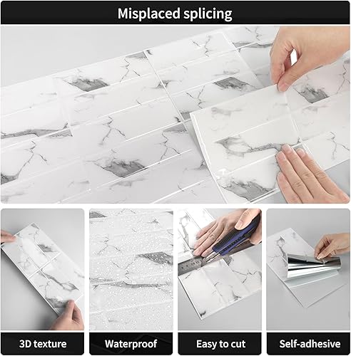Miniatura 2 de 16 Sheets 3D Self Adhesive Wall Tiles, Peel and Stick Tile Stickers Stick on Tiles Vinyl Backsplash Waterproof Retro DIY for Kitchen Bathroom