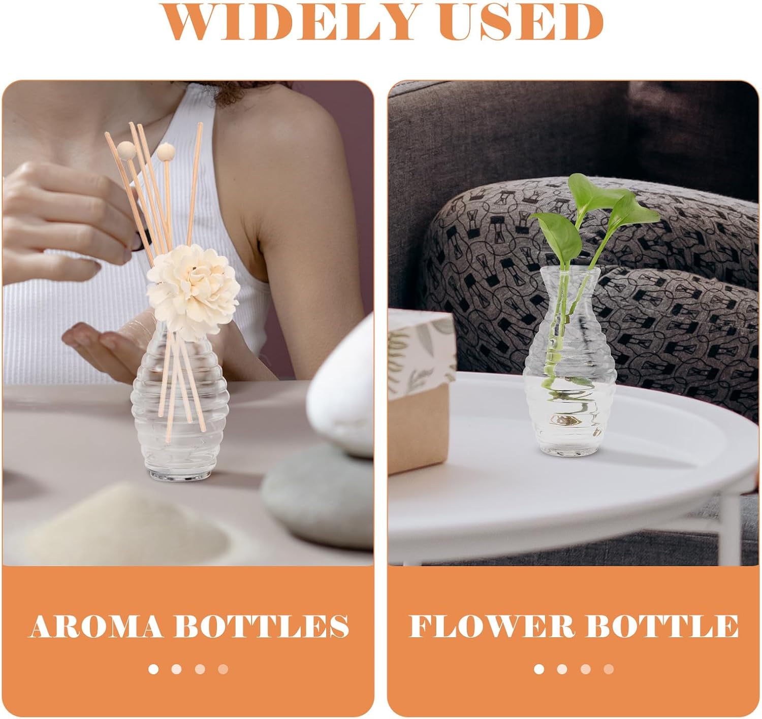 YARNOW 6pcs 100ml Large Mouth Glass Aroma Bottles Refillable Diffuser Jars for Home Fragrance and Aromatherapy Desktop Adornments