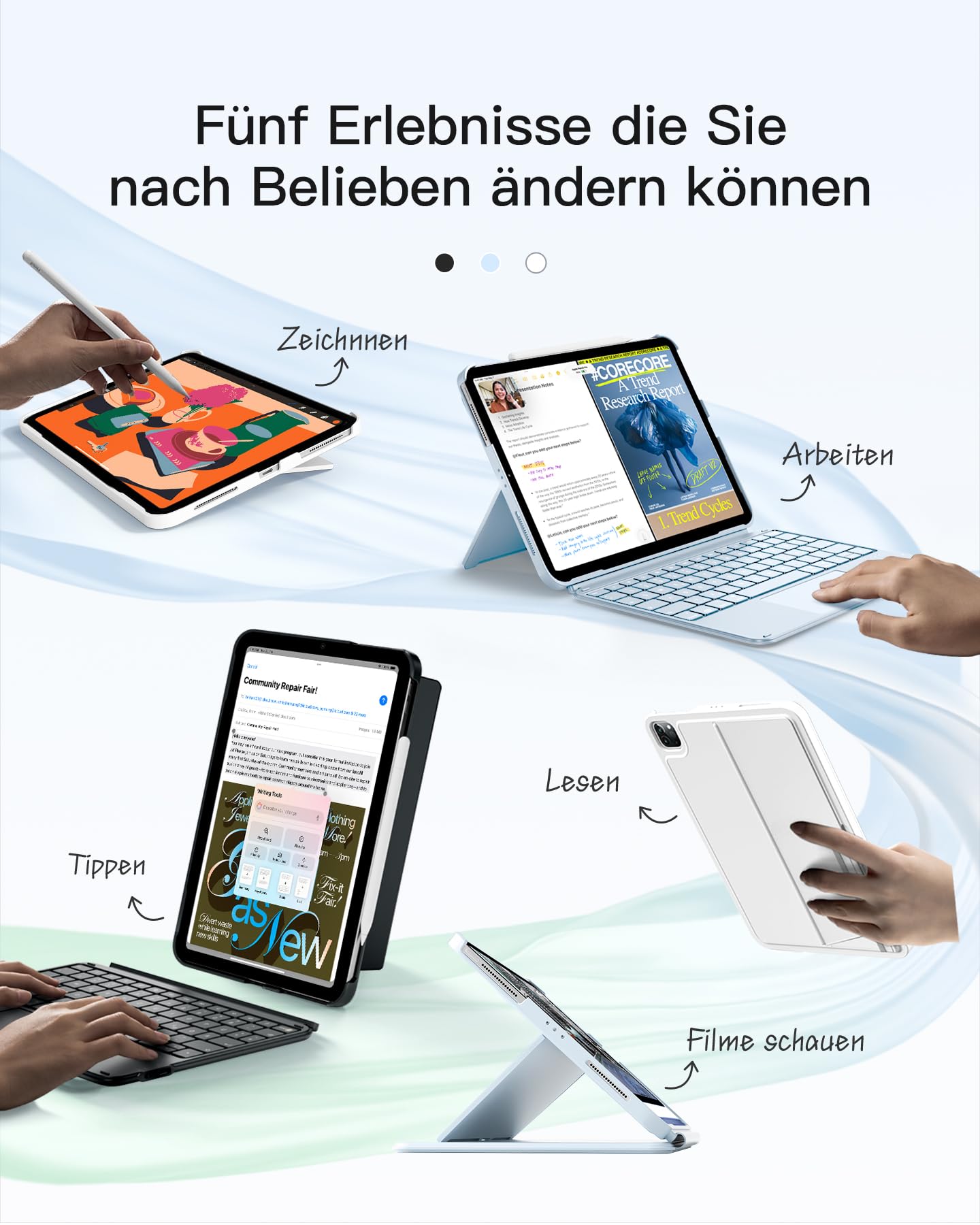 Inateck Hülle mit Tastatur Ultraleichte für iPad 11 (A16 2025)/10 Gen,iPad Air 11" M4/M3/M2 (2026/2025/2024),Air 5/4,Pro 11 4/3/2/1,Abnehmbar,7FarbigerBeleuchtung,Tarckpad,QWERTZ,AceTouch KB04122-RGB