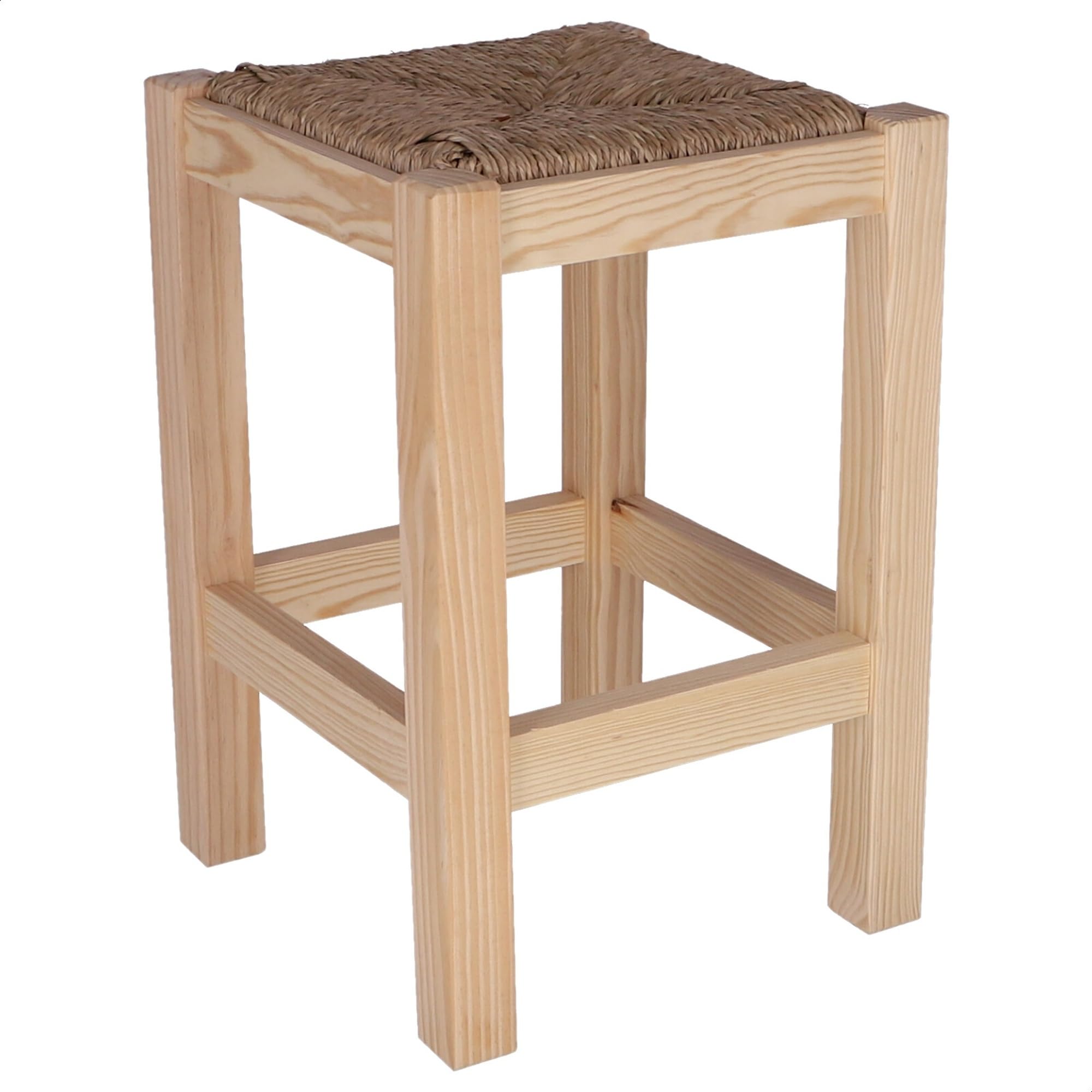 WELL HOME MOBILIARIO & DECORACIÓN Banqueta rústica Cuadrada Baja en Madera, Acabado SIN Barniz, 32,5x32,5x48,5 cm
