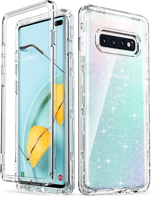 ULAK Galaxy S10 Plus Case, Slim Transparent Case Heavy Duty Shockproof Shiny Protection Sparkle Bling Back Cover for Samsung Galaxy S10 Plus- Clear Glitter
