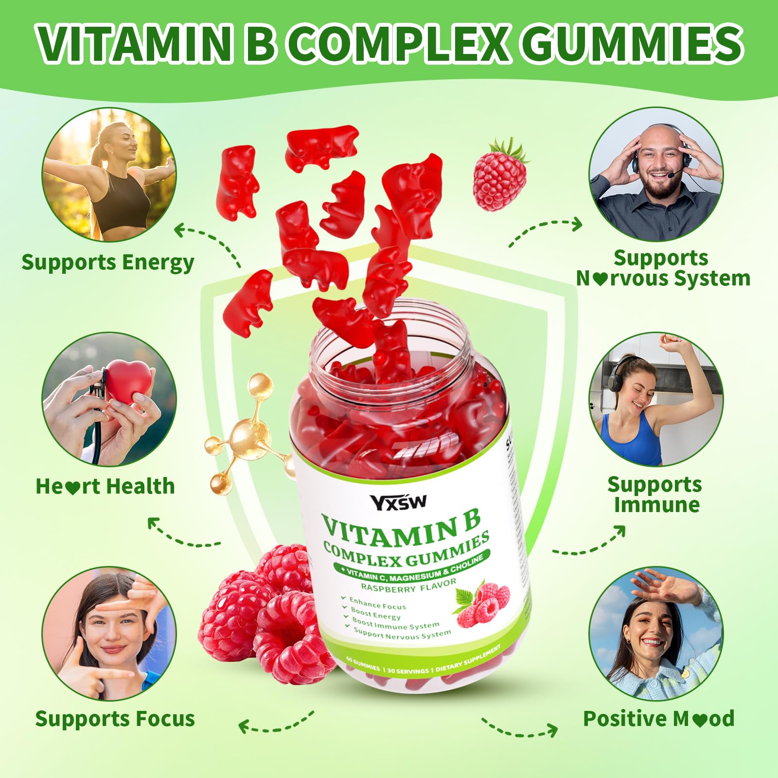 Vitamin B Complex Gummies for Women & Men - Vitamin B12, B1, B2, B3, B5 & B6 -B Complex Vitamin Supplements with Vitamin C,Magnesium & Choline, Raspberry Flavor, 120 Count — Amazon image 4