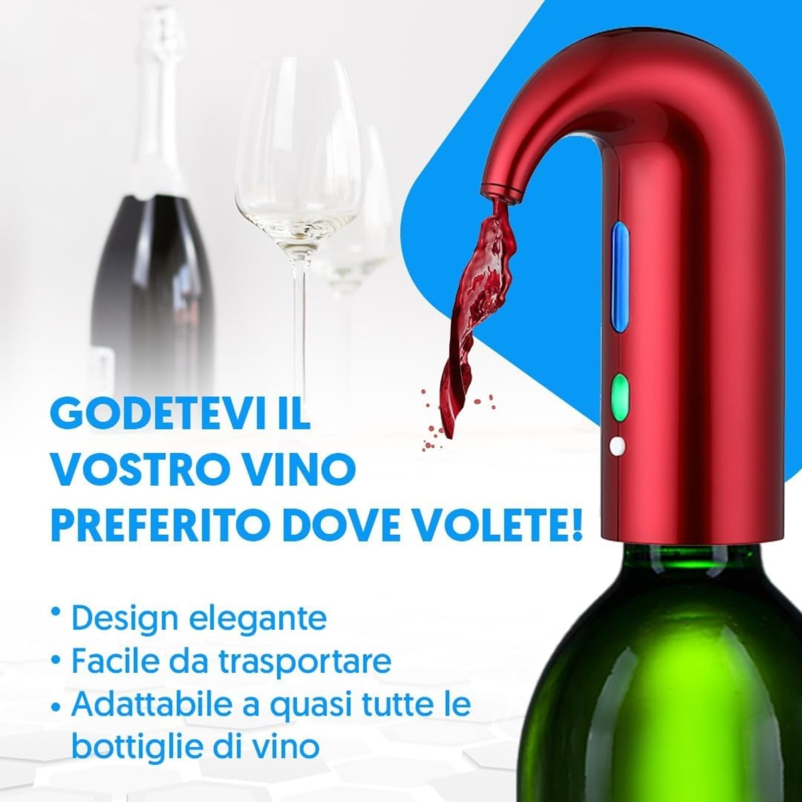 Aérateur et distributeur de vin électrique, aération automatique en une touche et service sans gouttes – Portable, rechargeable par USB –pour les amateurs de vin