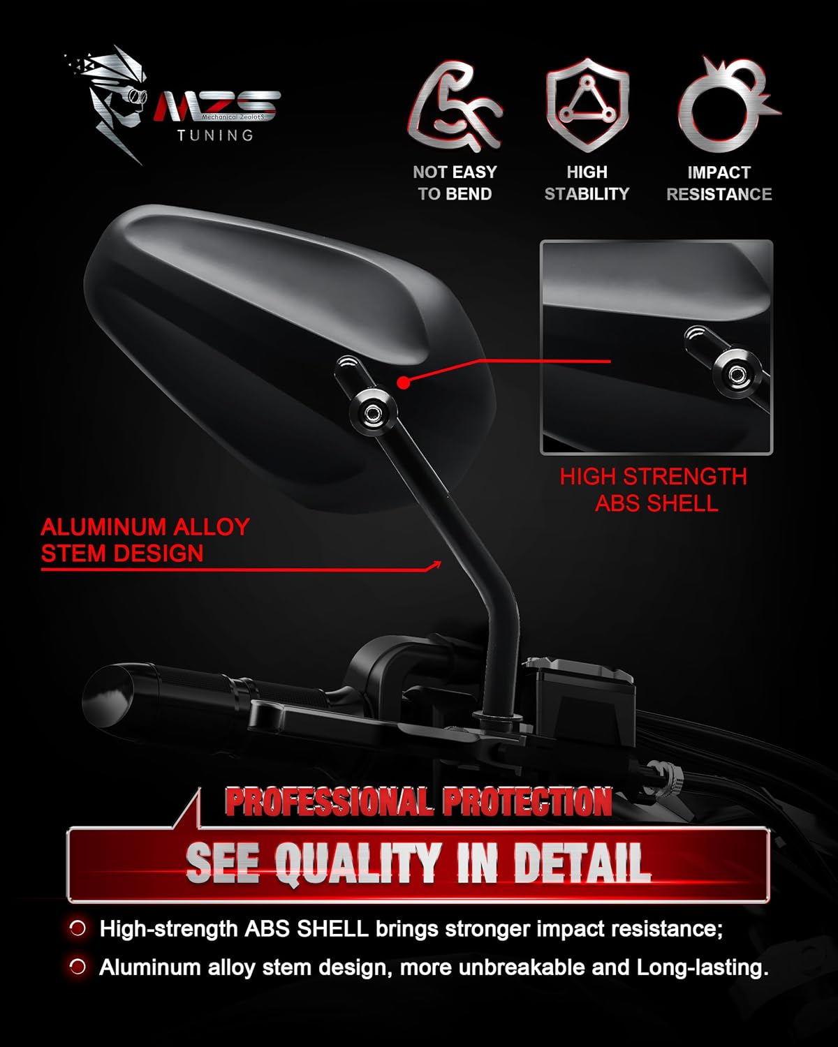 MZS Motorcycle Mirrors Blcak, M8 Touring Rear View Handlebar Side Mirror Accessories Compatible with Sportster Road King Street Glide Electra Dyna Softail Ultra Vrod CVO